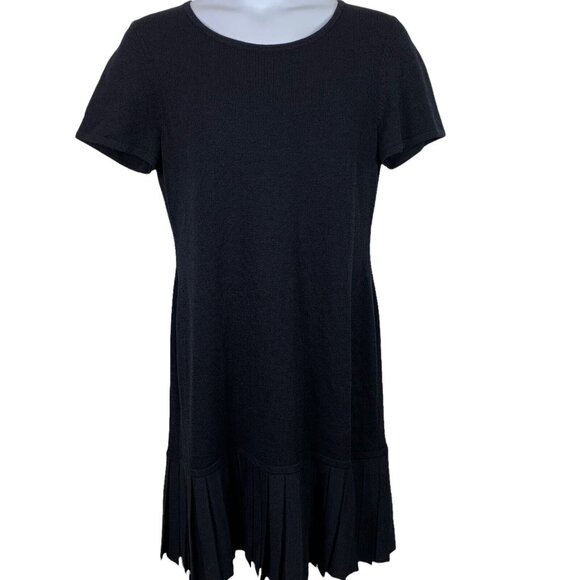 St John Sport Sz Large Dress Shift Wool Blend Short Sleeve Pleat Bottom Hem NEW - Picture 1 of 6